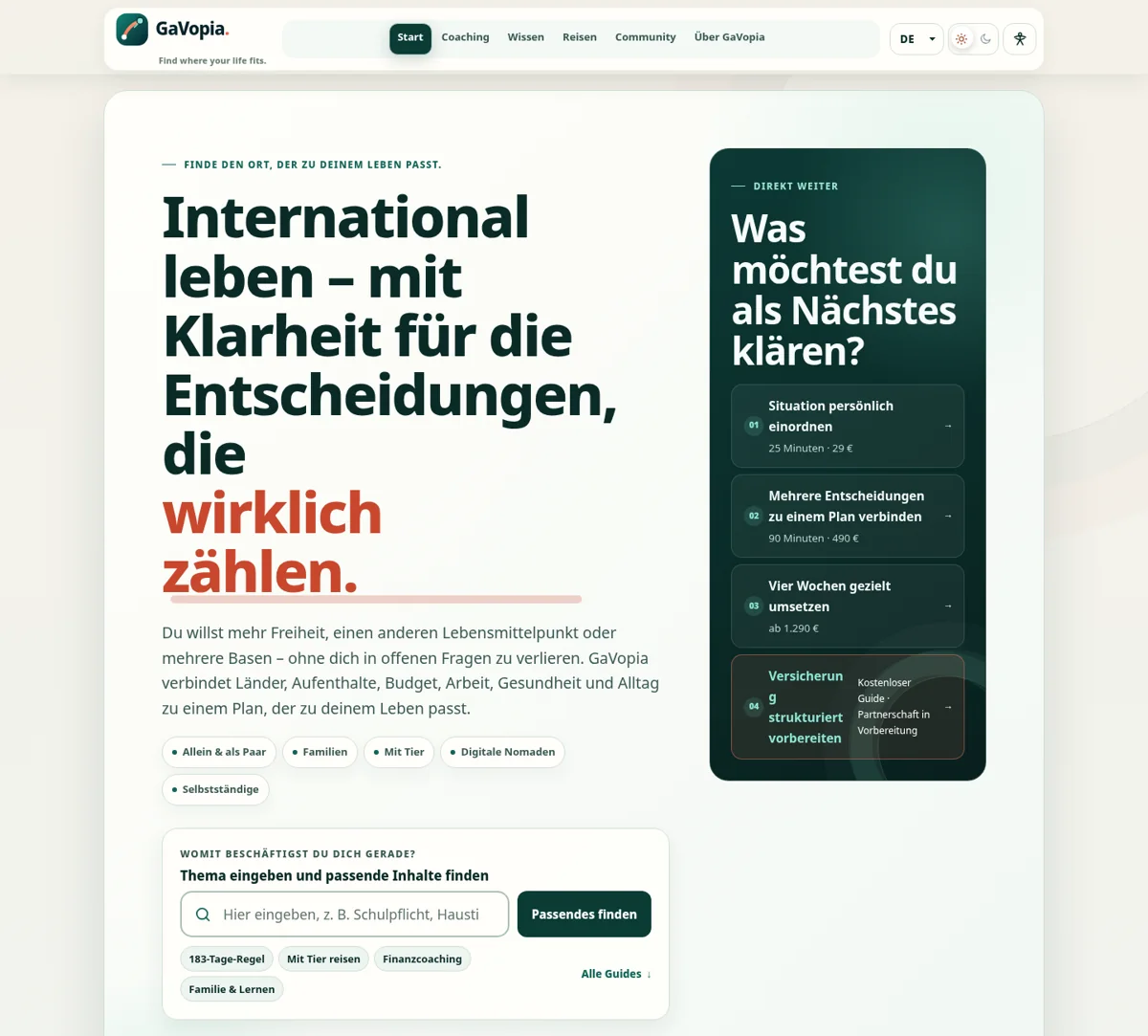 Beispielansicht der GaVopia Website